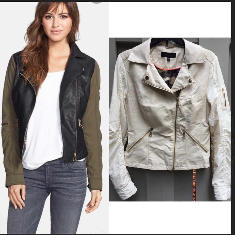 Steve Madden jacket vegan Faux Leather Jacket Madden moto jacket cream camo